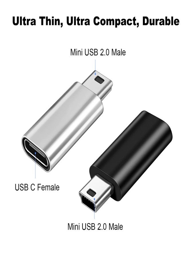 AreMe Mini USB 2.0 to USB C Adapter (4 Pack), USB Type C Female to Mini USB Male Converter Connector for Digital Camera, MP3 Players, Dash Cam, GPS Receiver and More (Black+Silver) - Image 4